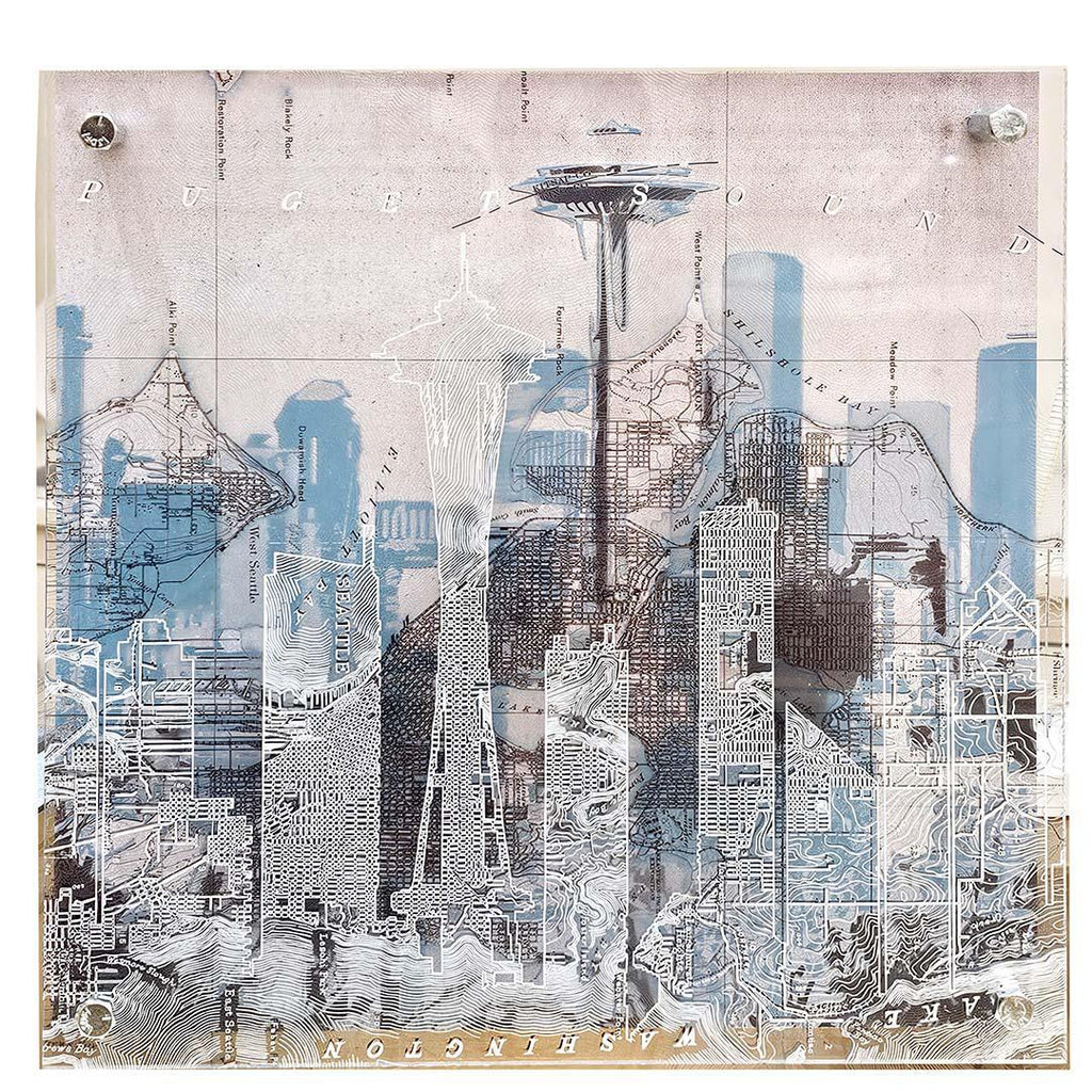 Wall Art - 12x12in - Seattle Skyline Streets Floating Frame Map by Modern Terrain