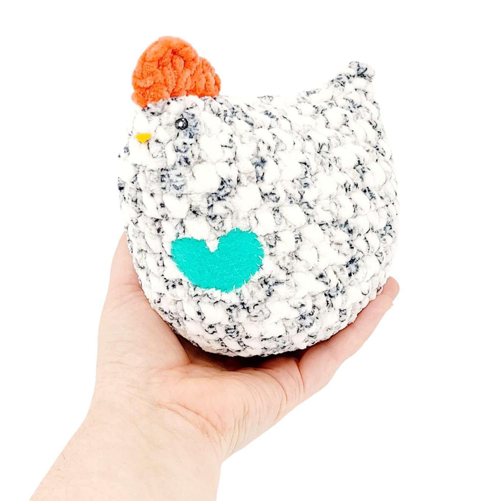 Plush Toy - Medium Chicken (Speckled White with Aqua Heart) by Moyo Workshop