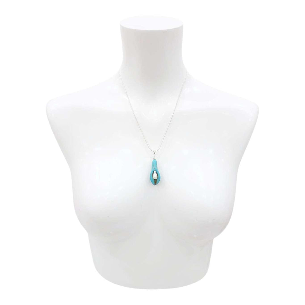 Necklace - Single Pearl Peace Lily Pendant (Howlite, Pearl, Silver Fill) by Tiny Aloha