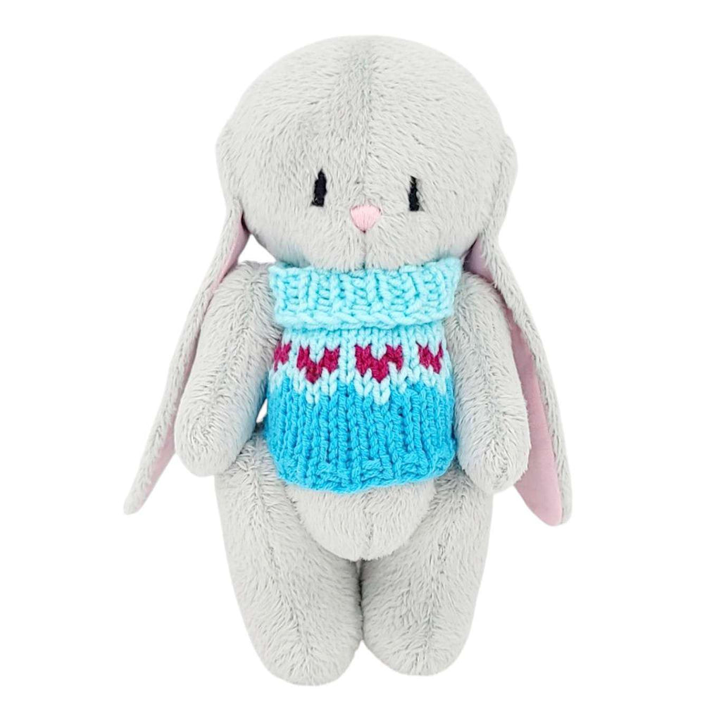 Plush - Gray Bunny in Sweater with Hearts by Frank and Bubby