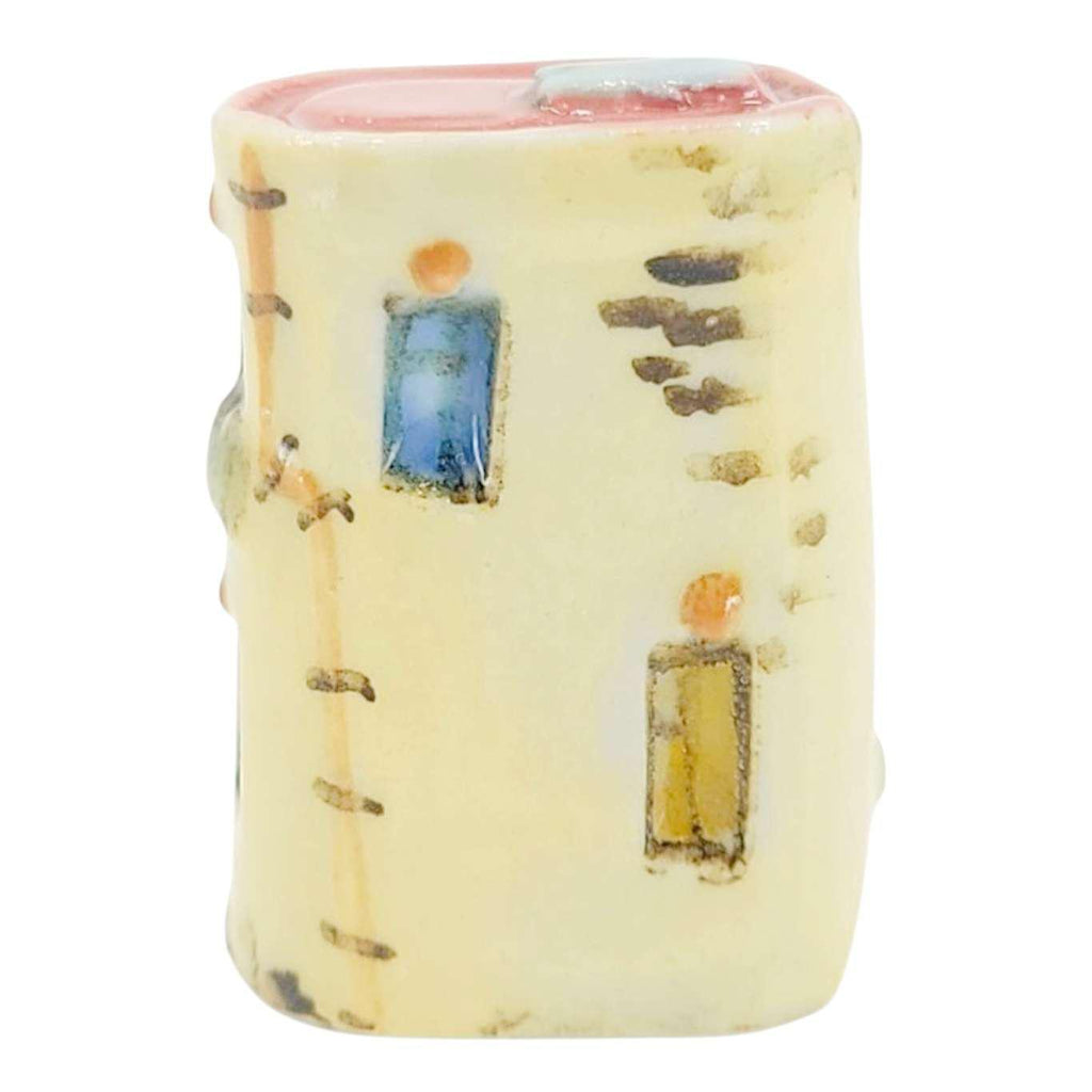 Collectible - Tiny House - Pet Shop (Cream Walls, Pink Roof, Pink Door) by Mist Ceramics