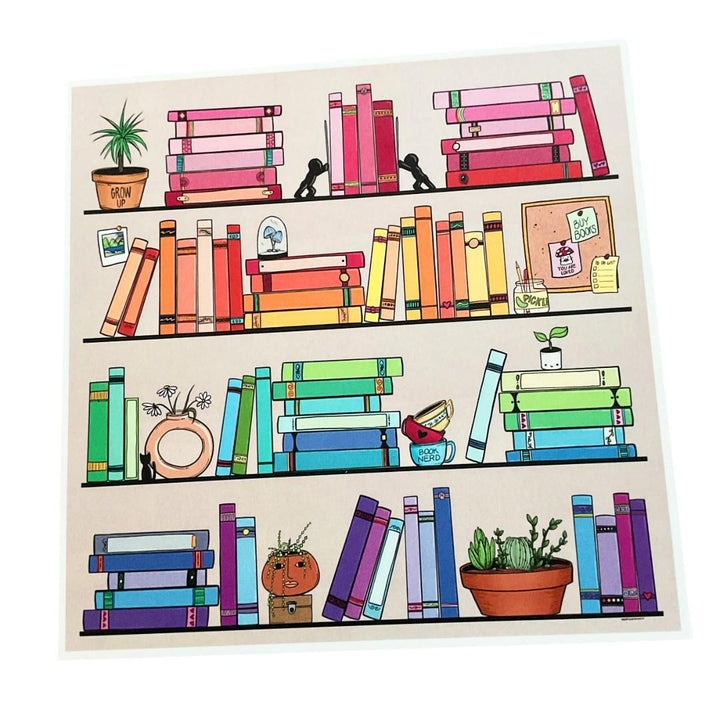 Art Print - 8x8in - Book Shelf (Book Log) by World of Whimm