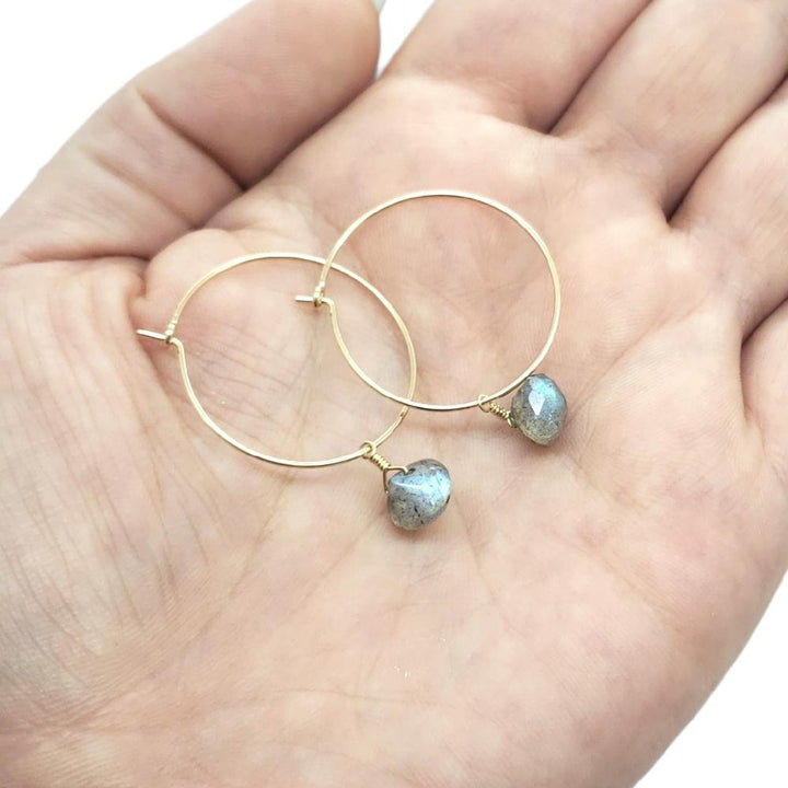 Earrings - Labradorite Drop Hoops (14k Gold Fill) by Foamy Wader