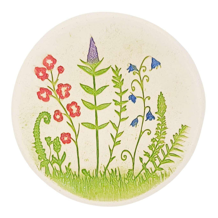 Ring Dish - 4 1/2 in - Pressed Wildflower Round (Large) Pottery Dish by Walton Clay Studio
