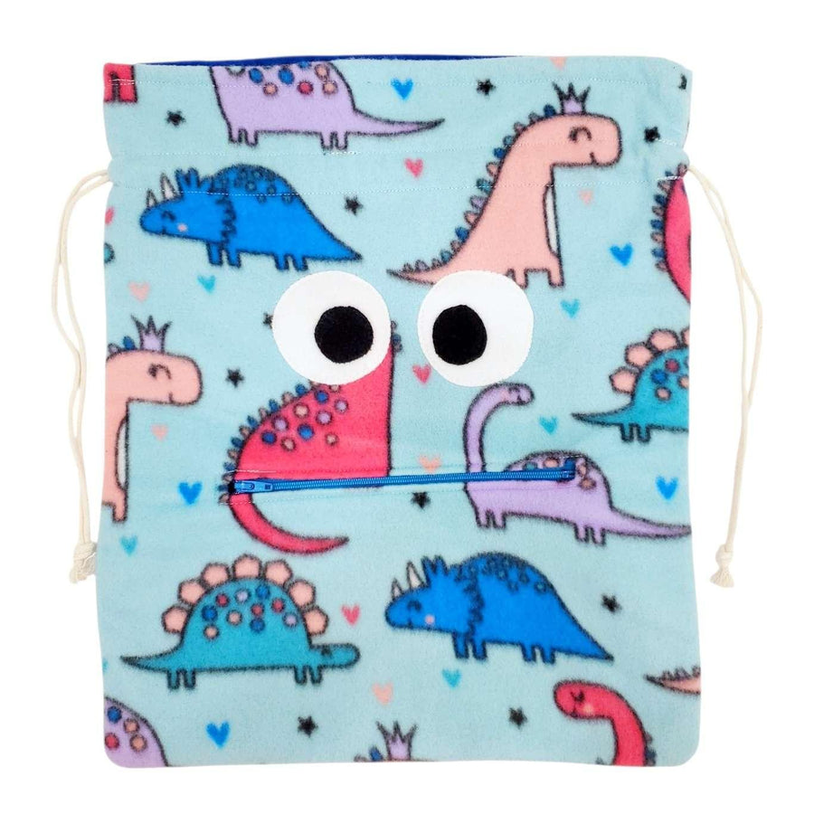 Bag - Chomper Buddy Drawstring (Aqua Dinosaurs Blue) by Peek A Boo Plush, image 3 of 5