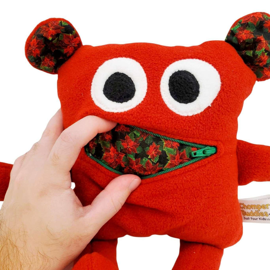 Plush - 11in - Small Chomper Buddy (Red Poinsettias) by Peek A Boo Plush, image 5 of 7