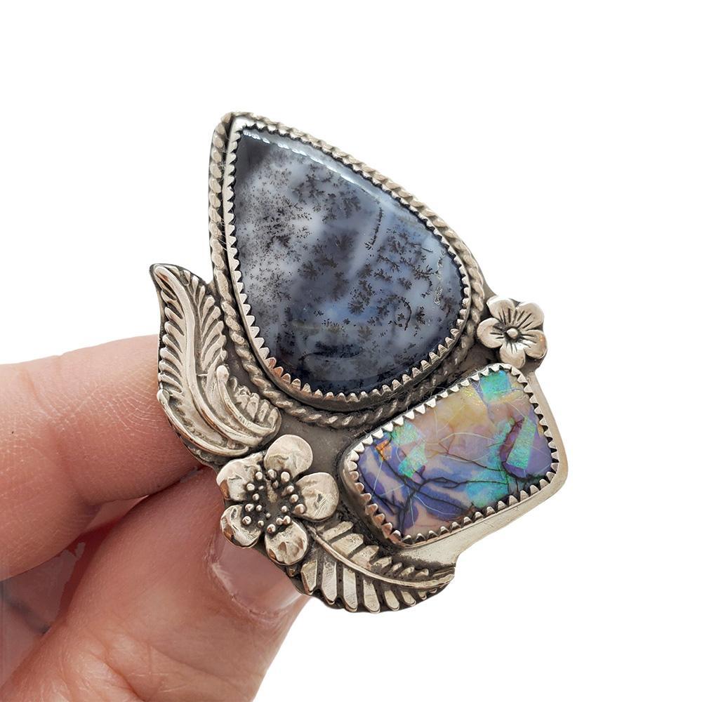 Ring - Size 9 - Dendritic Opal & Monarch Opal OOAK Sterling by Wanderlust Jewelry