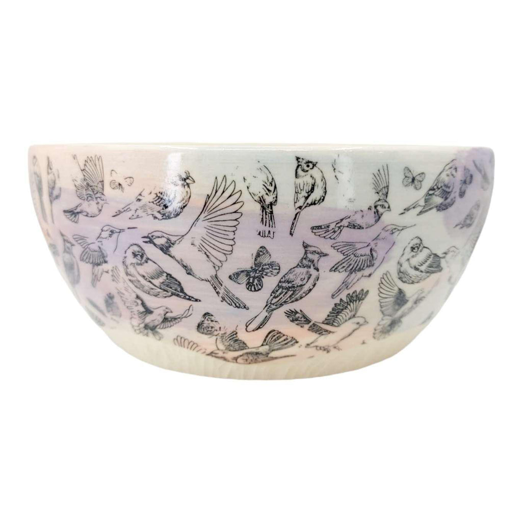 Bowl - Large Stoneware Blue Purple Pink with Black Birds by Clay It Forward