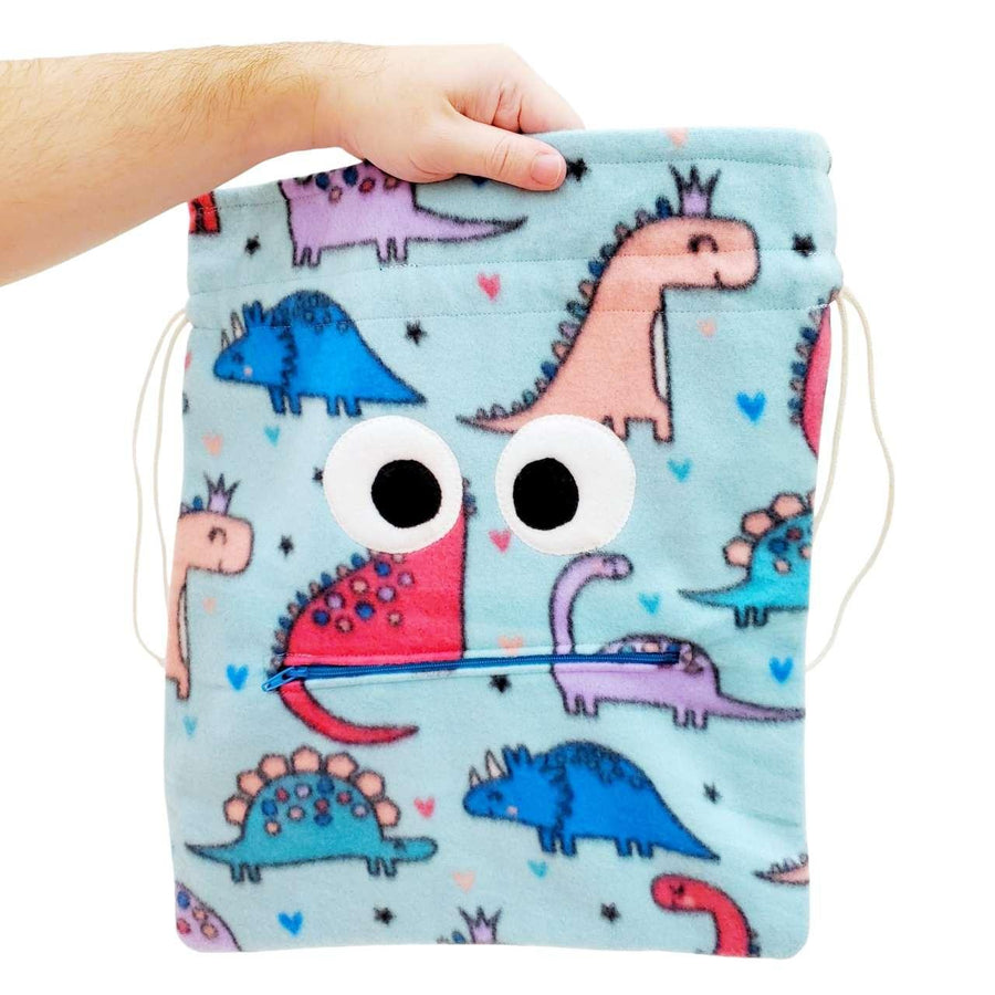 Bag - Chomper Buddy Drawstring (Aqua Dinosaurs Blue) by Peek A Boo Plush, image 5 of 5