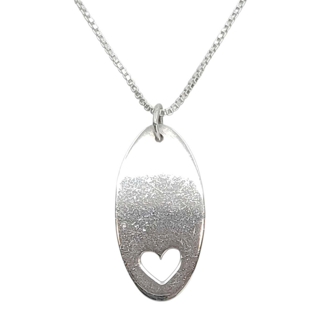 Necklace - Heart Cutout Oval Pendant (Sterling Silver) by imakecutestuff