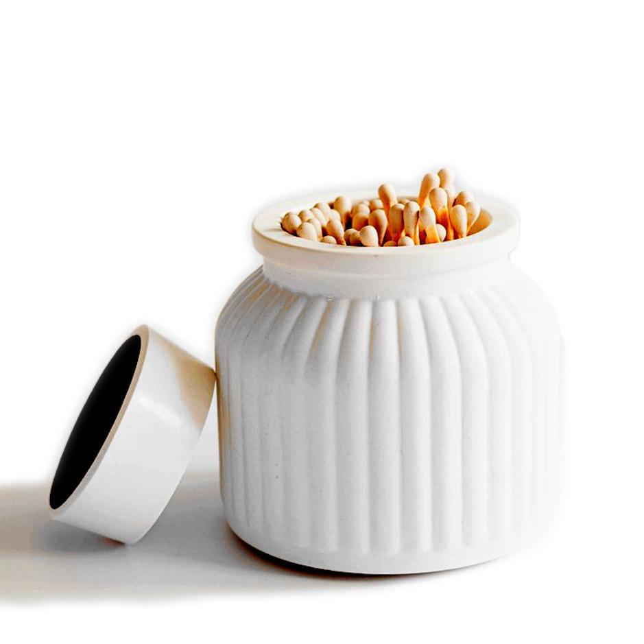 Match Holder - Ribbed Western Style with Lid (White) by Tenn Prairie