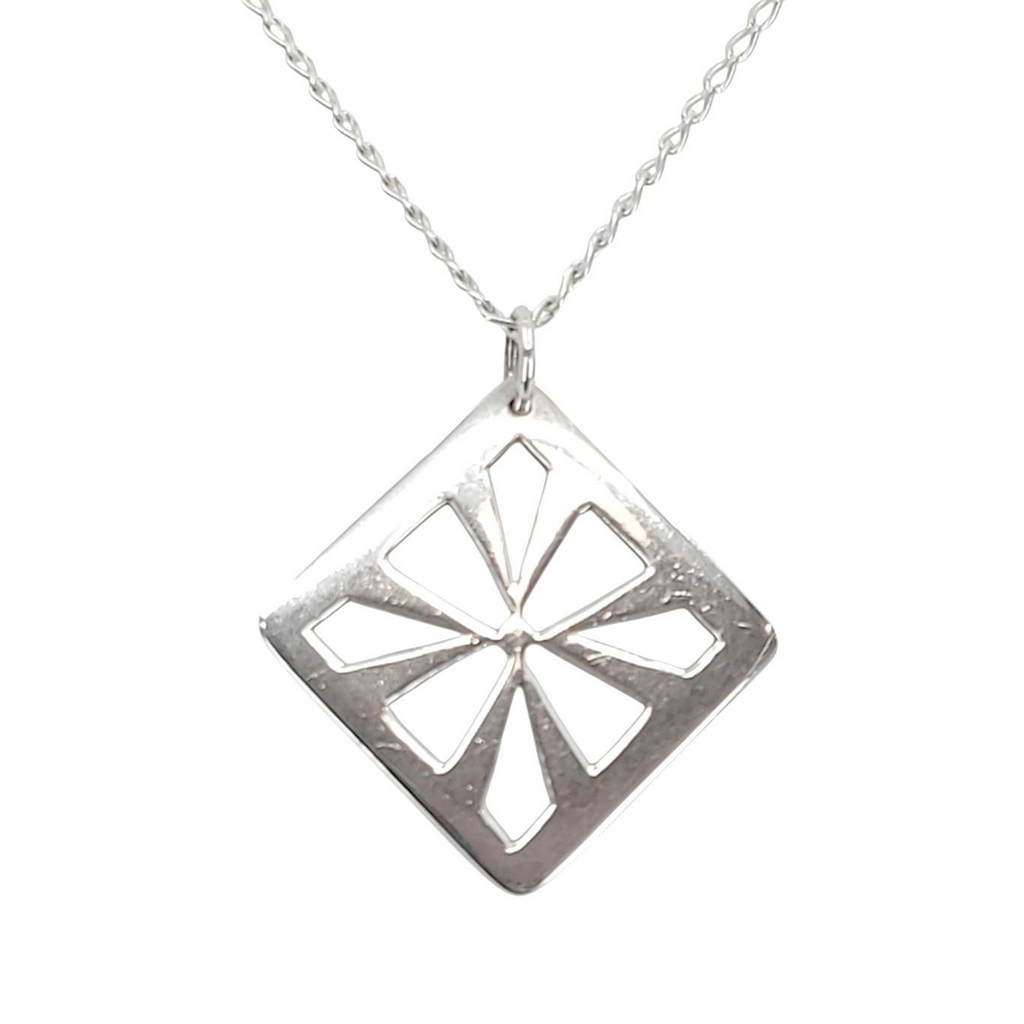 Necklace - Geometric Cutout Square Pendant (Sterling Silver) by imakecutestuff