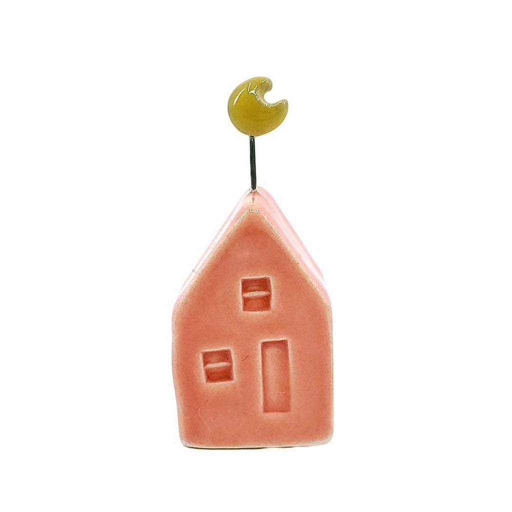Tiny Pottery House - Coral Pink with Moon by Tasha McKelvey