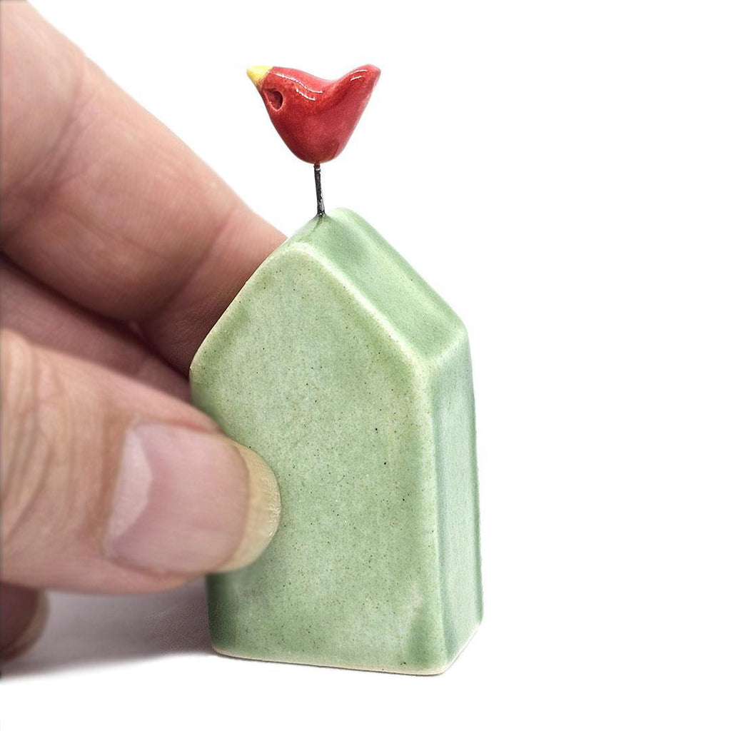 Tiny Pottery House - Grass Green with Bird (Assorted Colors) by Tasha McKelvey