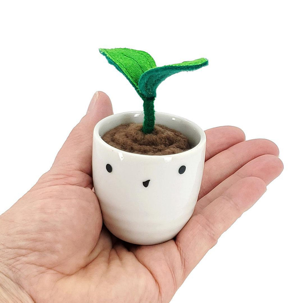 Collectible - Little Sprout Fabric Plant (Happy Smirk Two Small Leaves) by World of Whimm