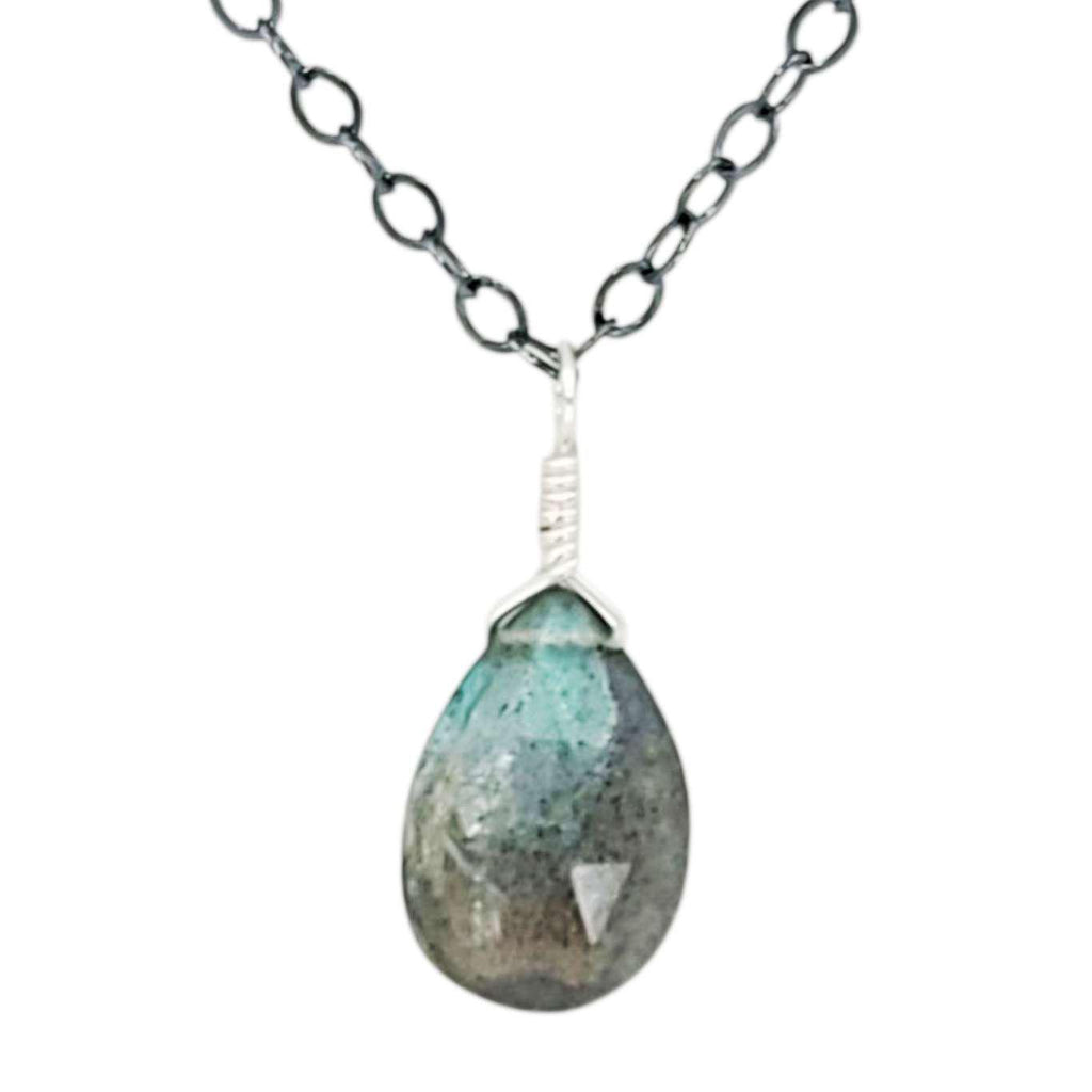Necklace - Sterling Gemstone Drop (Labradorite) by Foamy Wader