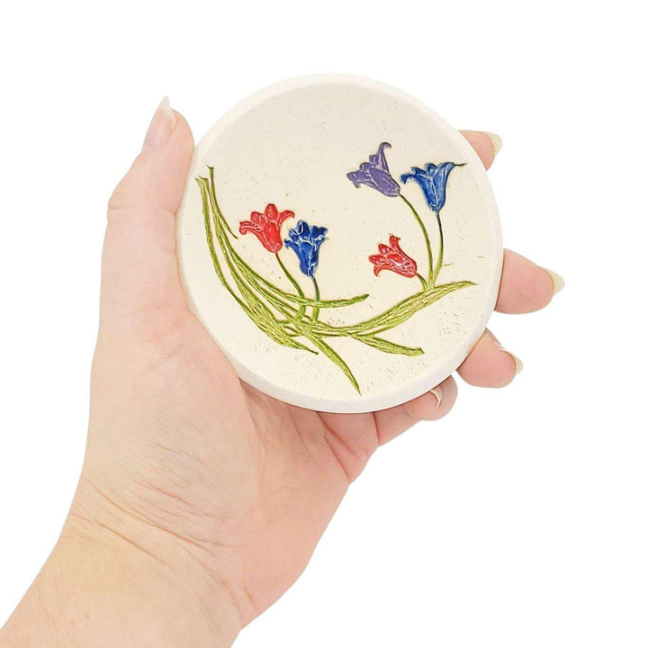Ring Dish -  3 1/2 in - Pressed Lilies Round Pottery Dish by Walton Clay Studio