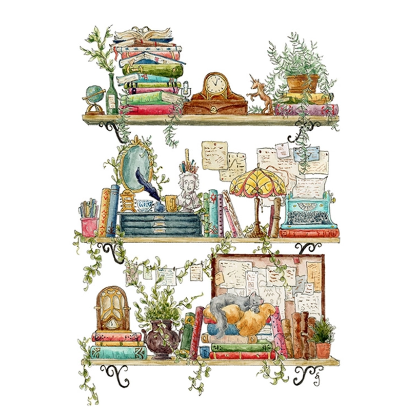 Art Print - 8x10 - The Writer's Shelves by Lizzy Gass