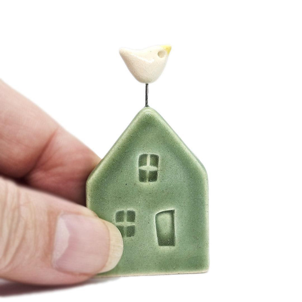 Tiny Pottery House - Grass Green with Bird (Assorted Colors) by Tasha McKelvey