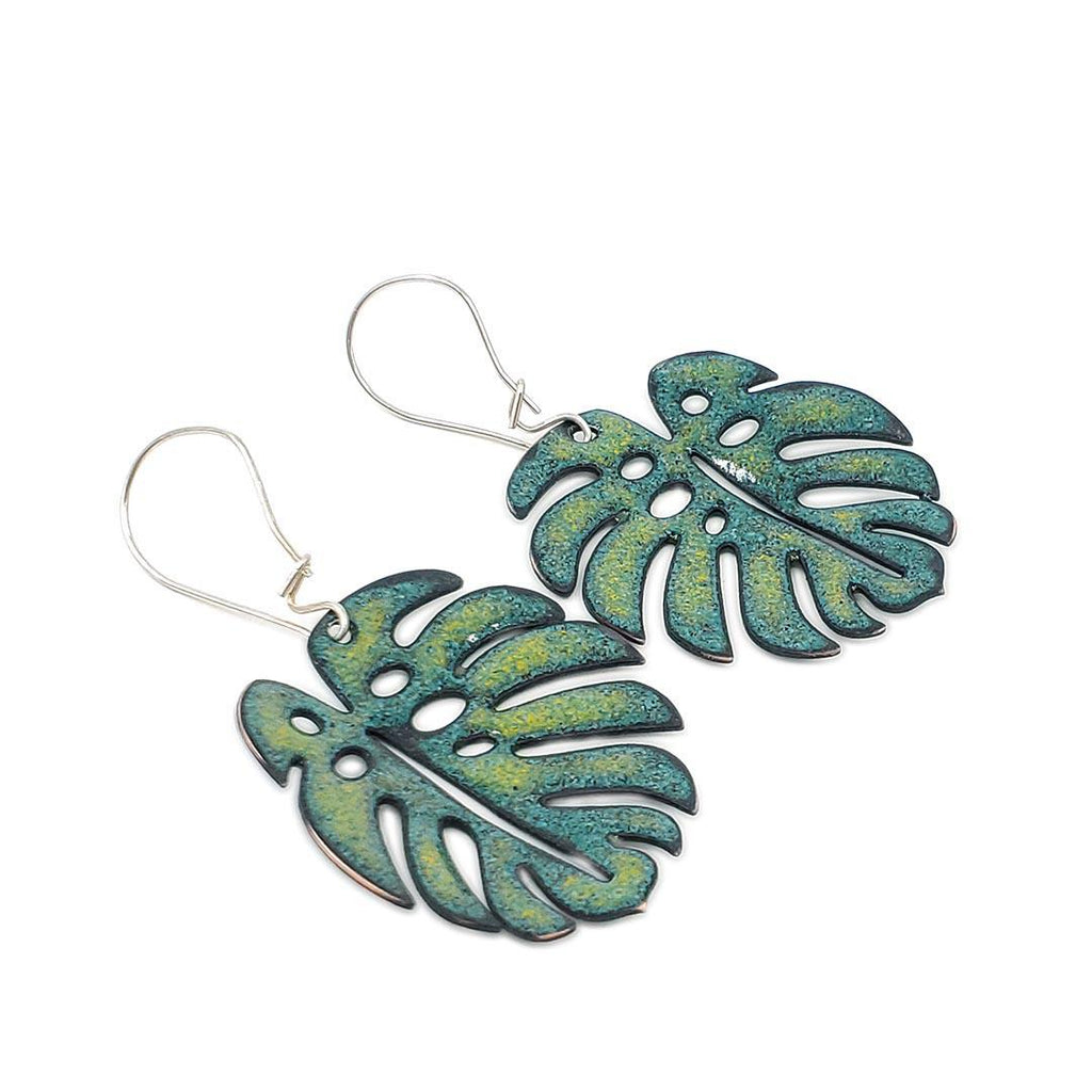 Earrings - Monstera Leaf (Solid Forest Green) by Magpie Mouse Studios