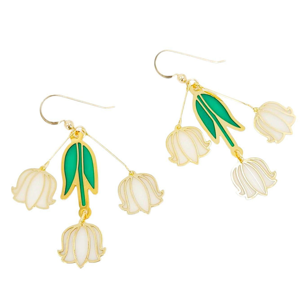 Earrings - Layered Lily of the Valley Dangles by Hemleva