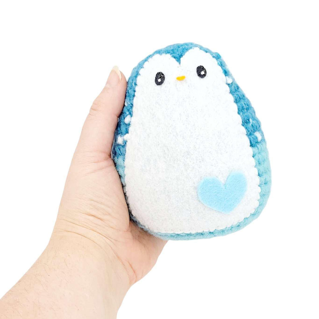 Plush Toy - Large Penguin (Slubby Blue with Blue Heart) by Moyo Workshop