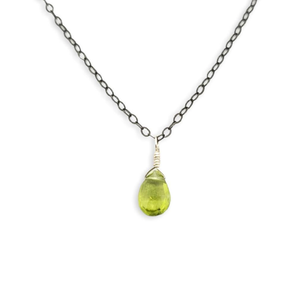 Necklace - Peridot Gemstone Oxidized Sterling by Foamy Wader