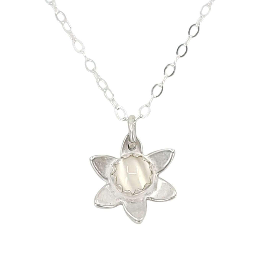 Necklace - Flower Stone Pendant (Moonstone, Sterling Silver) by imakecutestuff