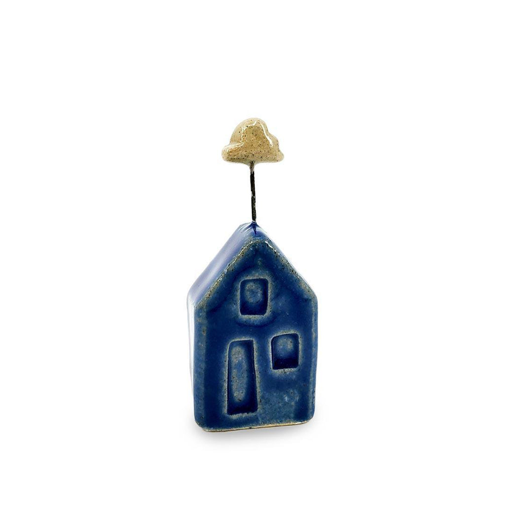 Tiny Pottery House - Dark Blue with Cloud by Tasha McKelvey
