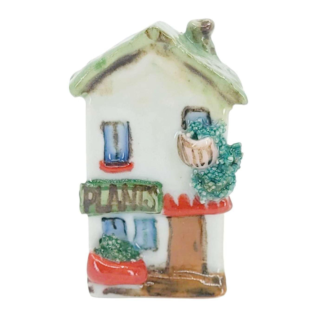 Collectible - Tiny House - Plants (White Walls, Green Roof, Brown Door) by Mist Ceramics