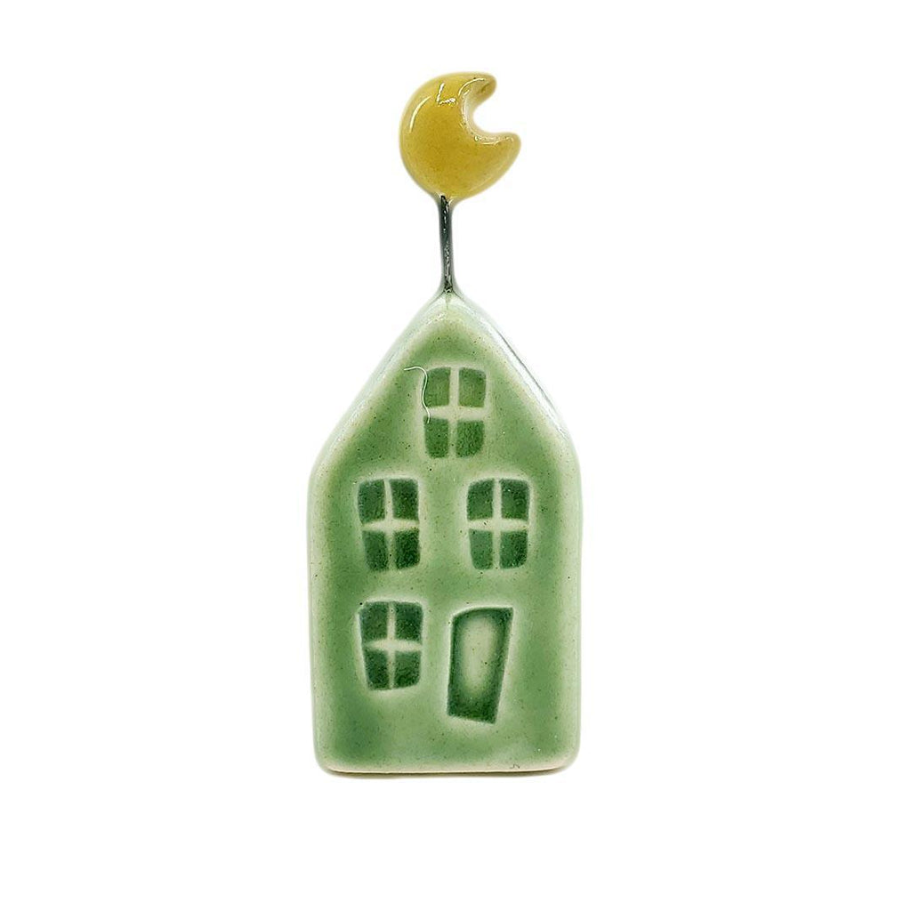 Tiny Pottery House - Grass Green with Moon by Tasha McKelvey
