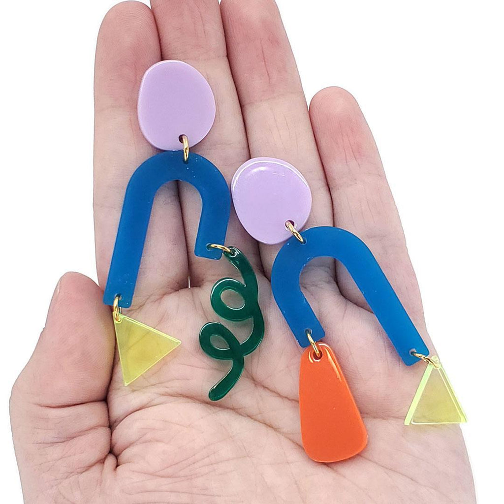Earrings - New Wave Asymmetric (Purple & Blue) by Chubby Bunny