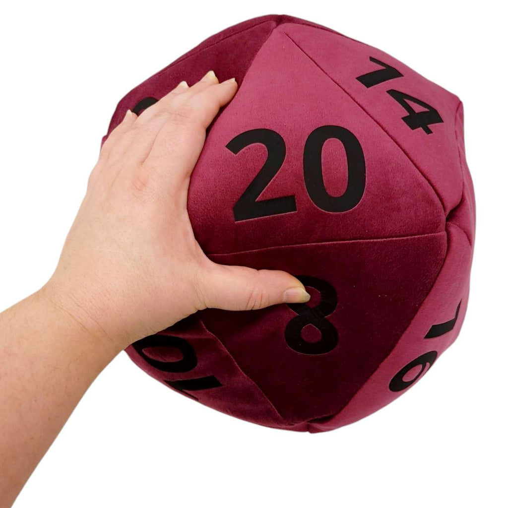 Pillow - Large D20 Plush in Burgundy Velvet with Matte Black Numbers by Saving Throw Pillows