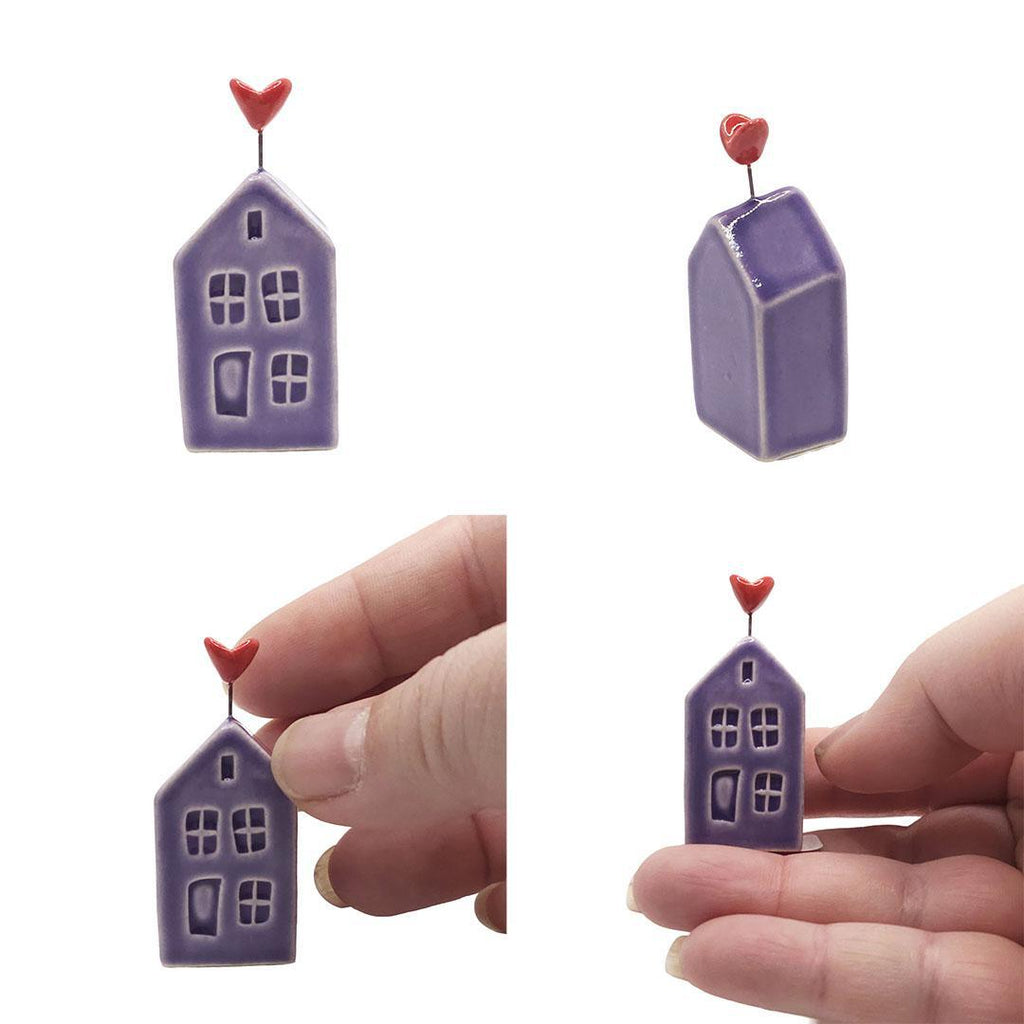 Tiny Pottery House - Purple with Heart (Pink or Red) by Tasha McKelvey