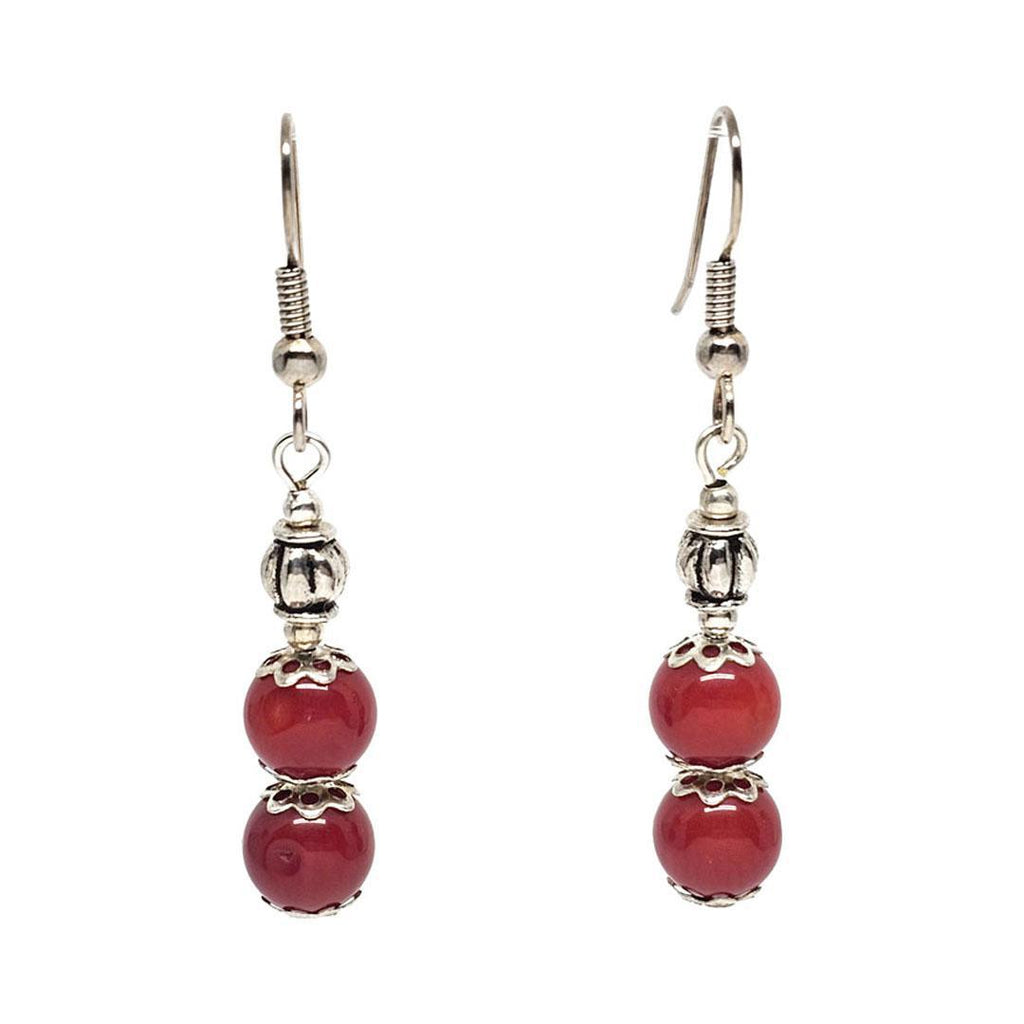 Earrings - Red coral drops Silver plate by Tiny Aloha