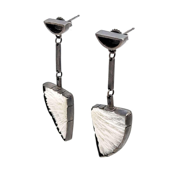 Earrings - Angled Triangle Drops in Sterling Silver and Vintage Coral by Janine DeCresenzo