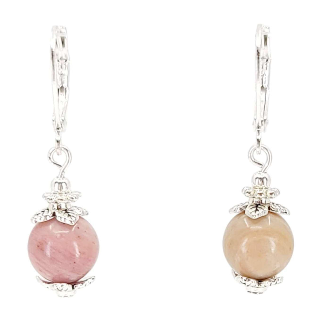 Earrings - Simple Bead Drops (Rhodonite, Silver plate) by Tiny Aloha