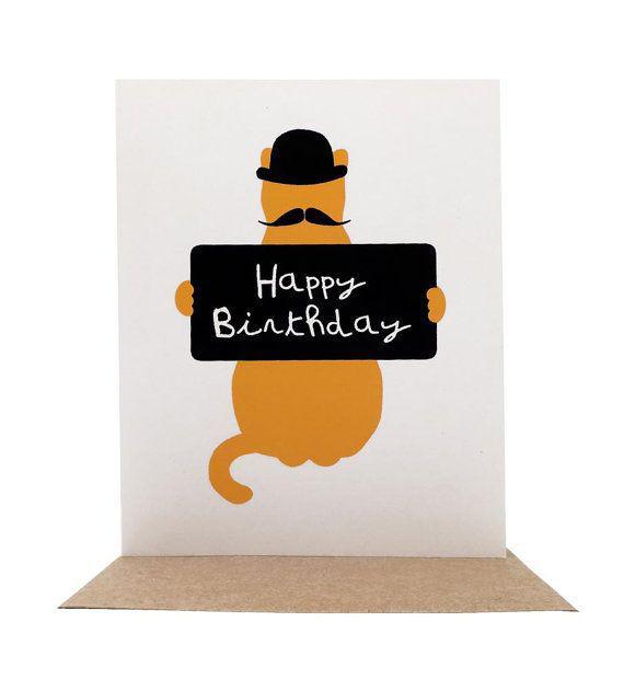 Card - Birthday - Mustache Cat Birthday by Orange Twist