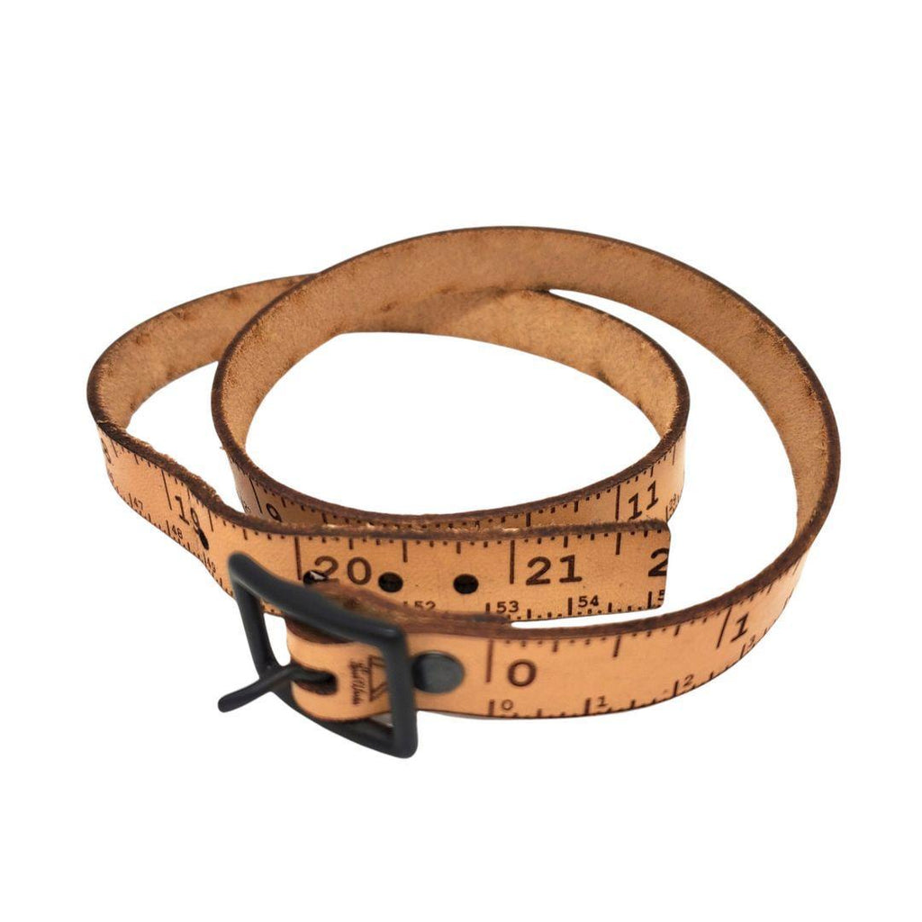 Bracelet - SM - Triple Wrap Natural Leather Tape Measure (Oxidized Buckle) by Sandpoint Laser Works