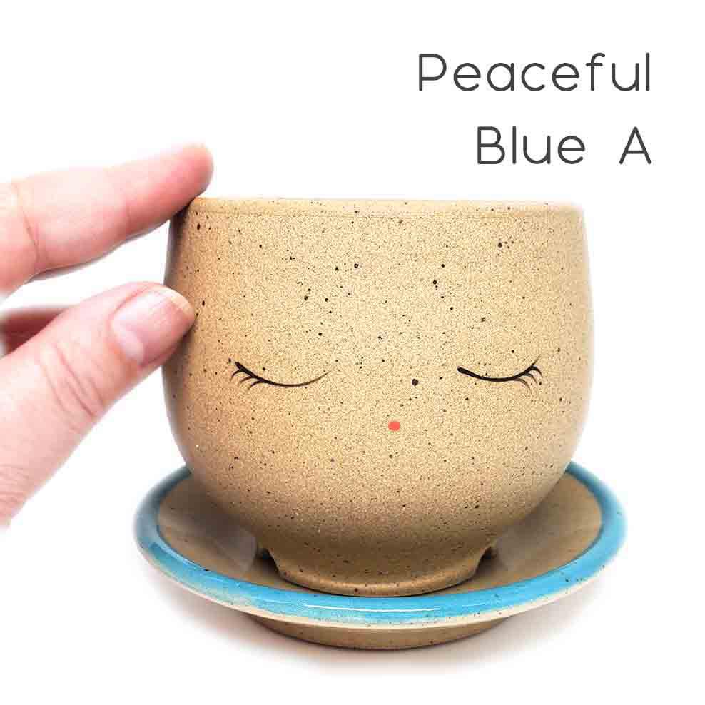 Planter - Peaceful - Blue or Red Saucer (A or B) by Jennifer Fujimoto
