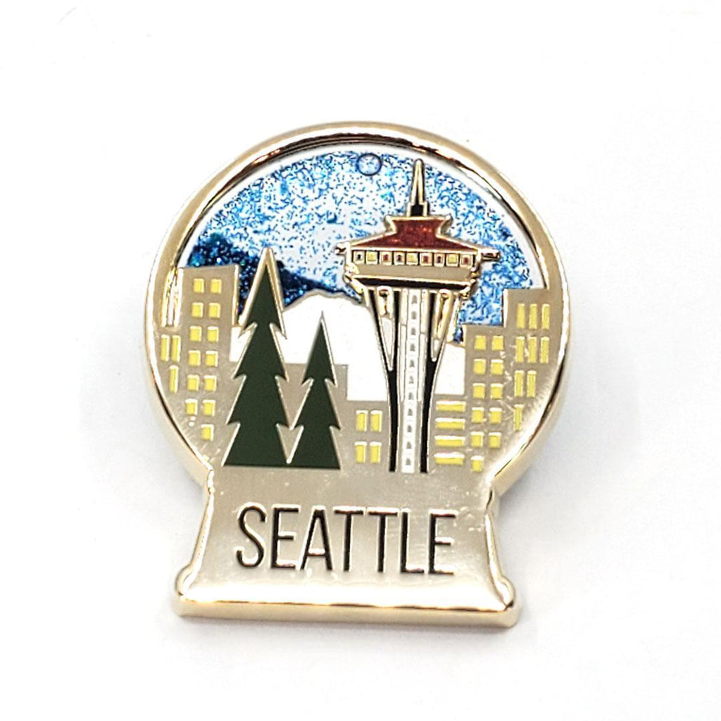 Enamel Pin - Seattle Snow Globe with Sparkle Quicksand by Amber Leaders Designs