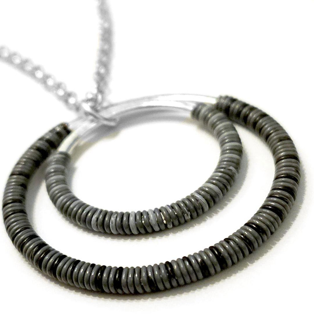 Necklace - Double Circle - Charcoal Gray Communication Wire by XV Studios