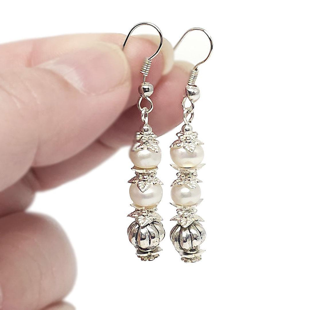Earrings - Double Freshwater Pearl Drops Silver plate by Tiny Aloha