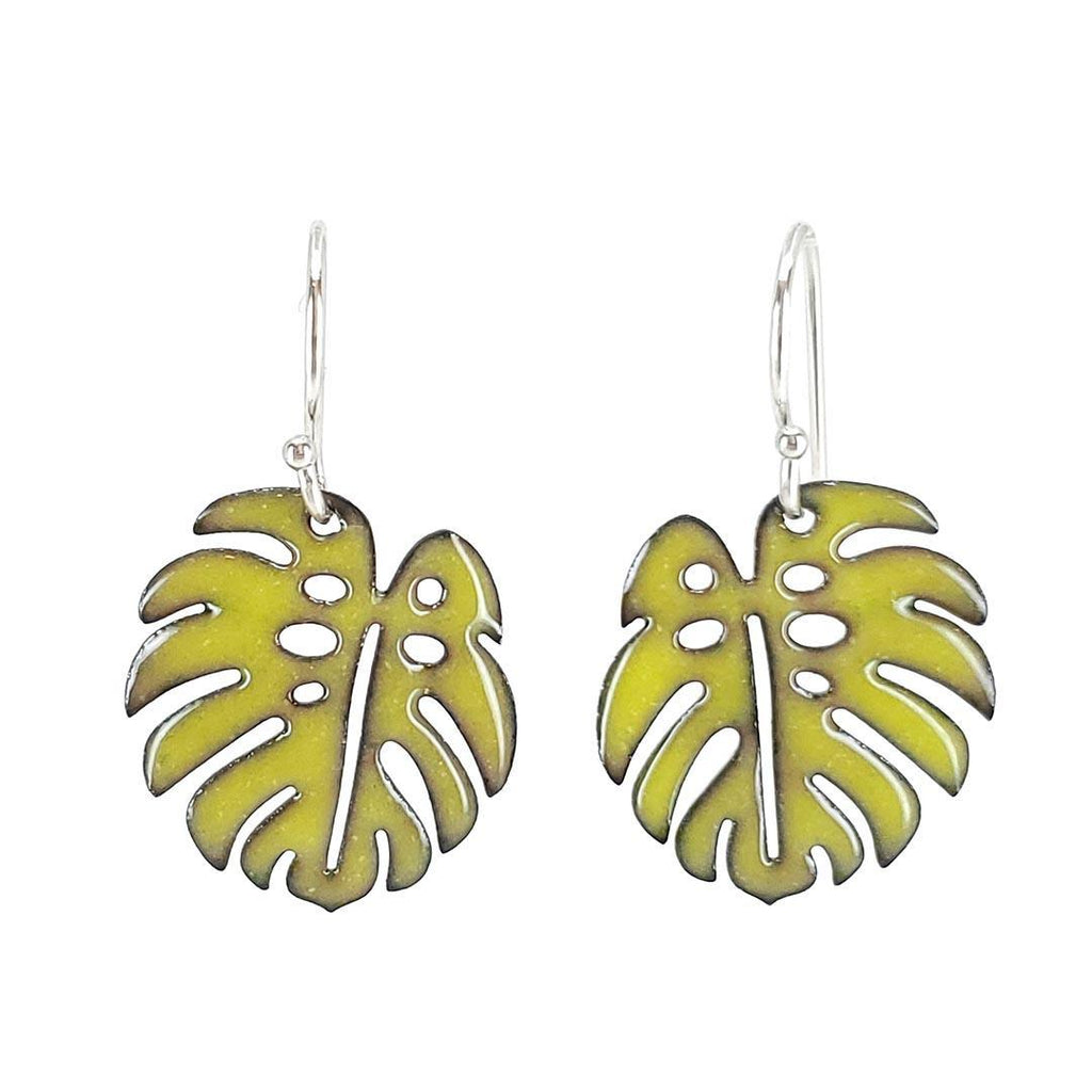 Earrings - Small Monstera Leaf (Chartreuse) by Magpie Mouse Studios