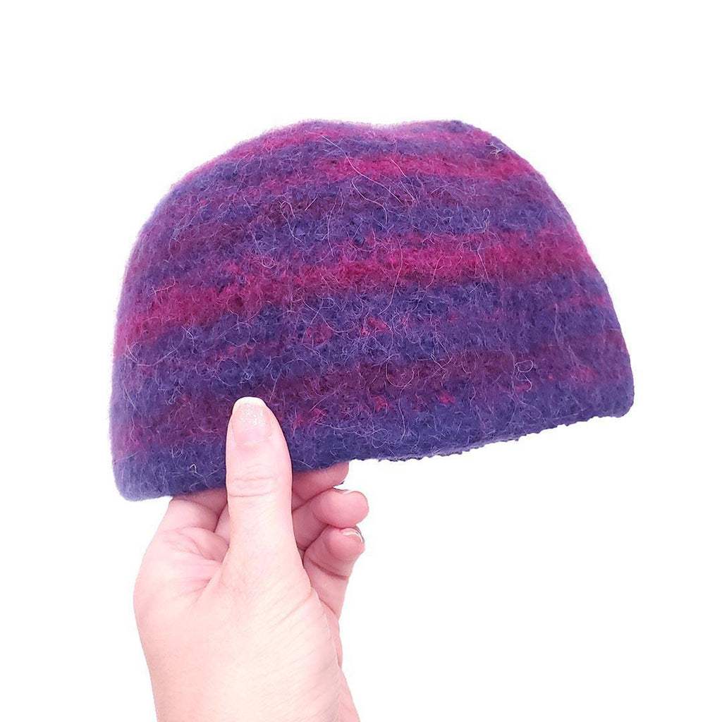 Hat - Felted Wool Cap in Blue and Red Stripe (Assorted Sizes) by Snooter-doots