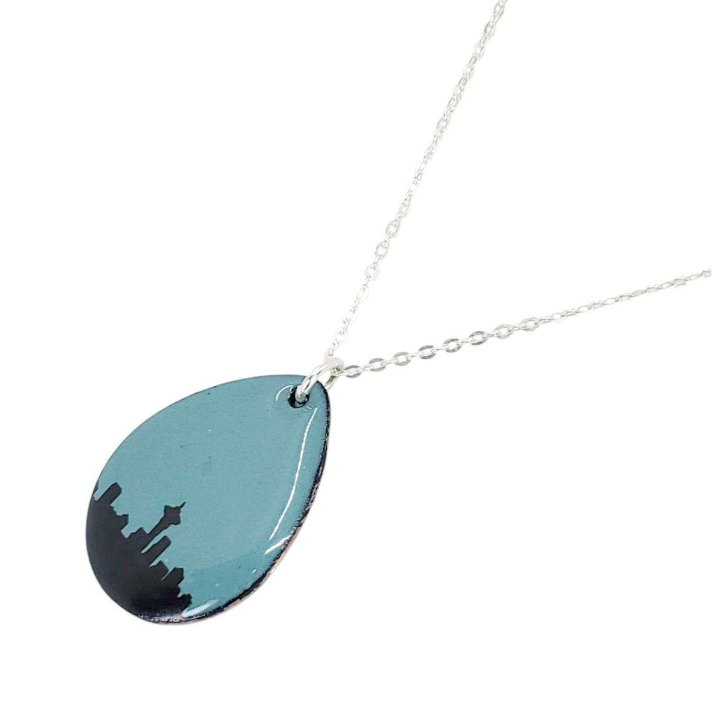 Necklace - Seattle Skyline Large Teardrop (Gray Turquoise) by Magpie Mouse Studios