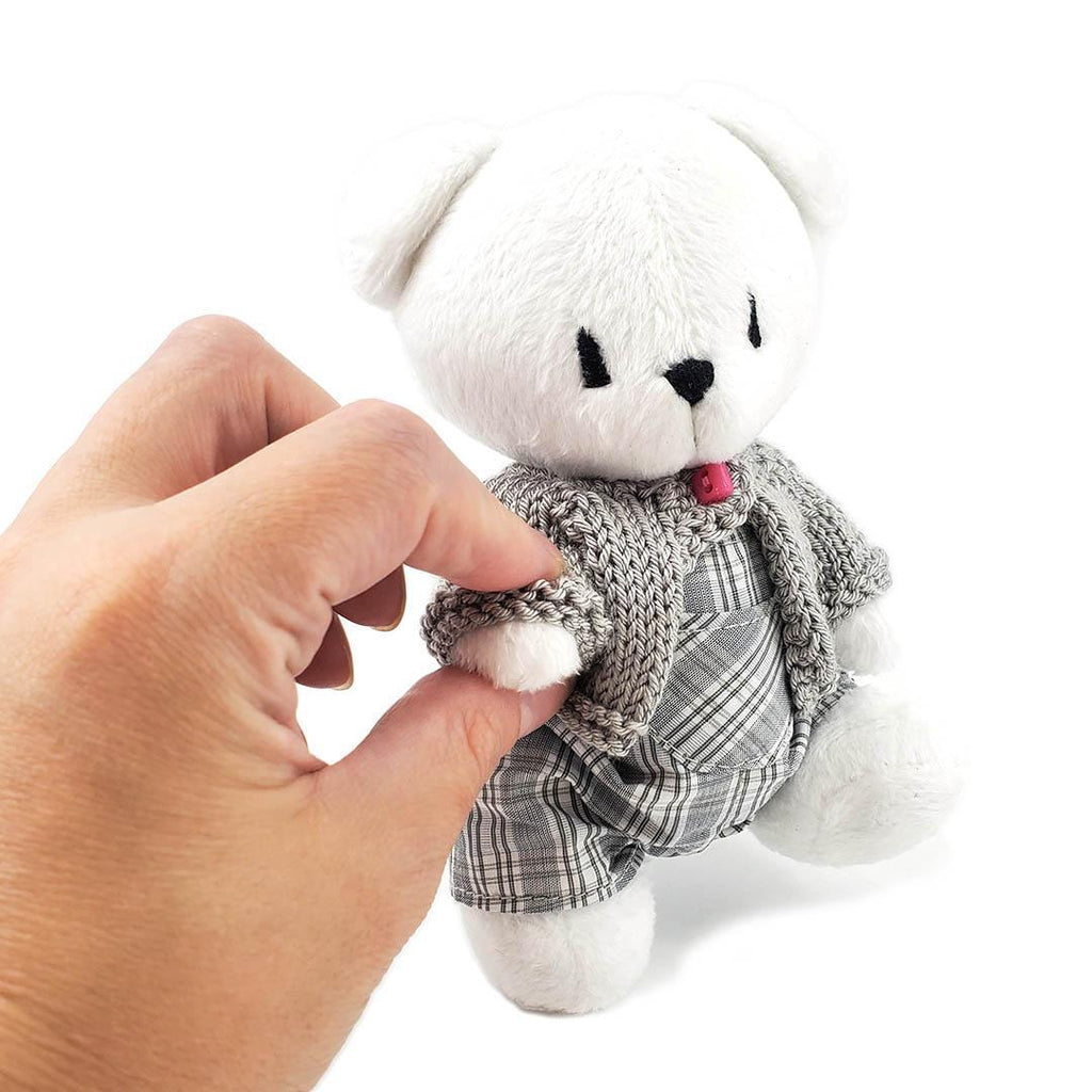 Plush - Polar Bear in Plaid Overalls and  Gray Cardigan by Frank and Bubby