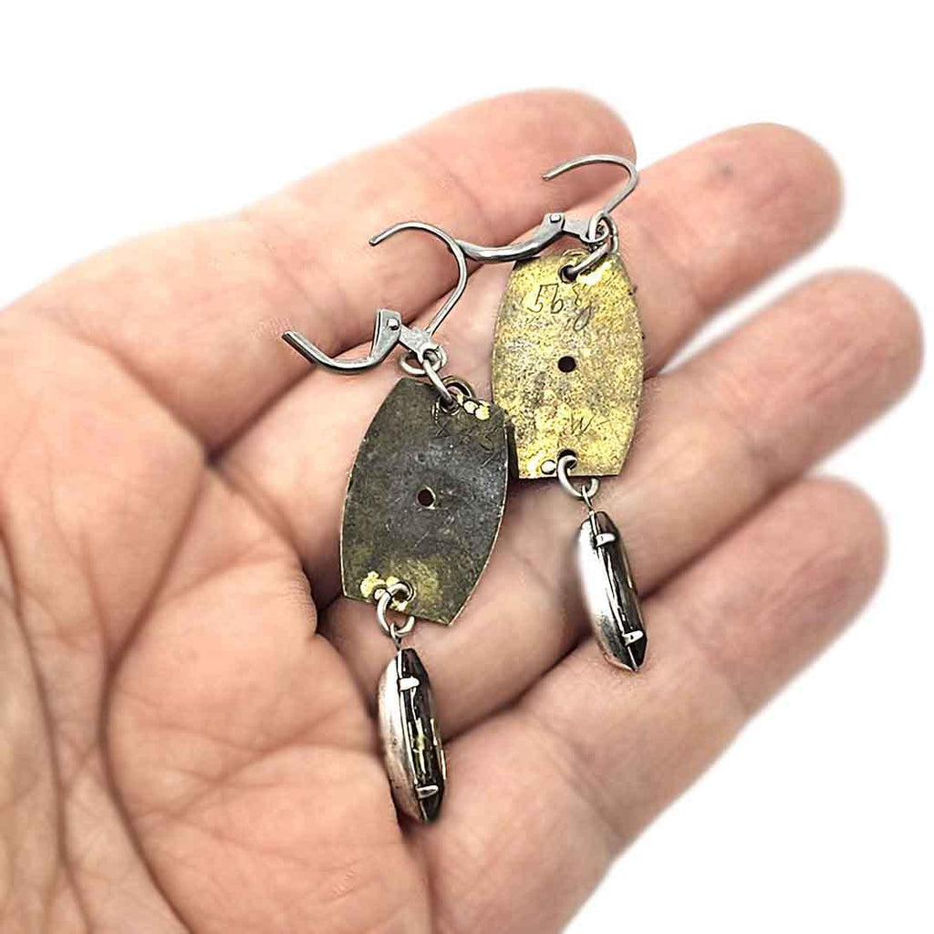 Earrings - Watch Dials - Dark Sparkle Time Stainless Steel by Christine Stoll | Altered Relics
