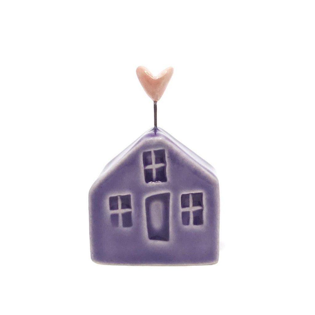 Tiny Pottery House - Purple with Heart (Pink or Red) by Tasha McKelvey