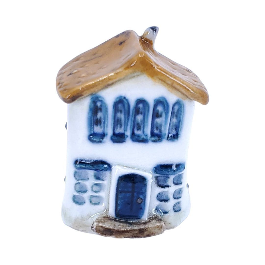 Tiny House - White House Blue Door Blue Windows Light Brown Roof by Mist Ceramics